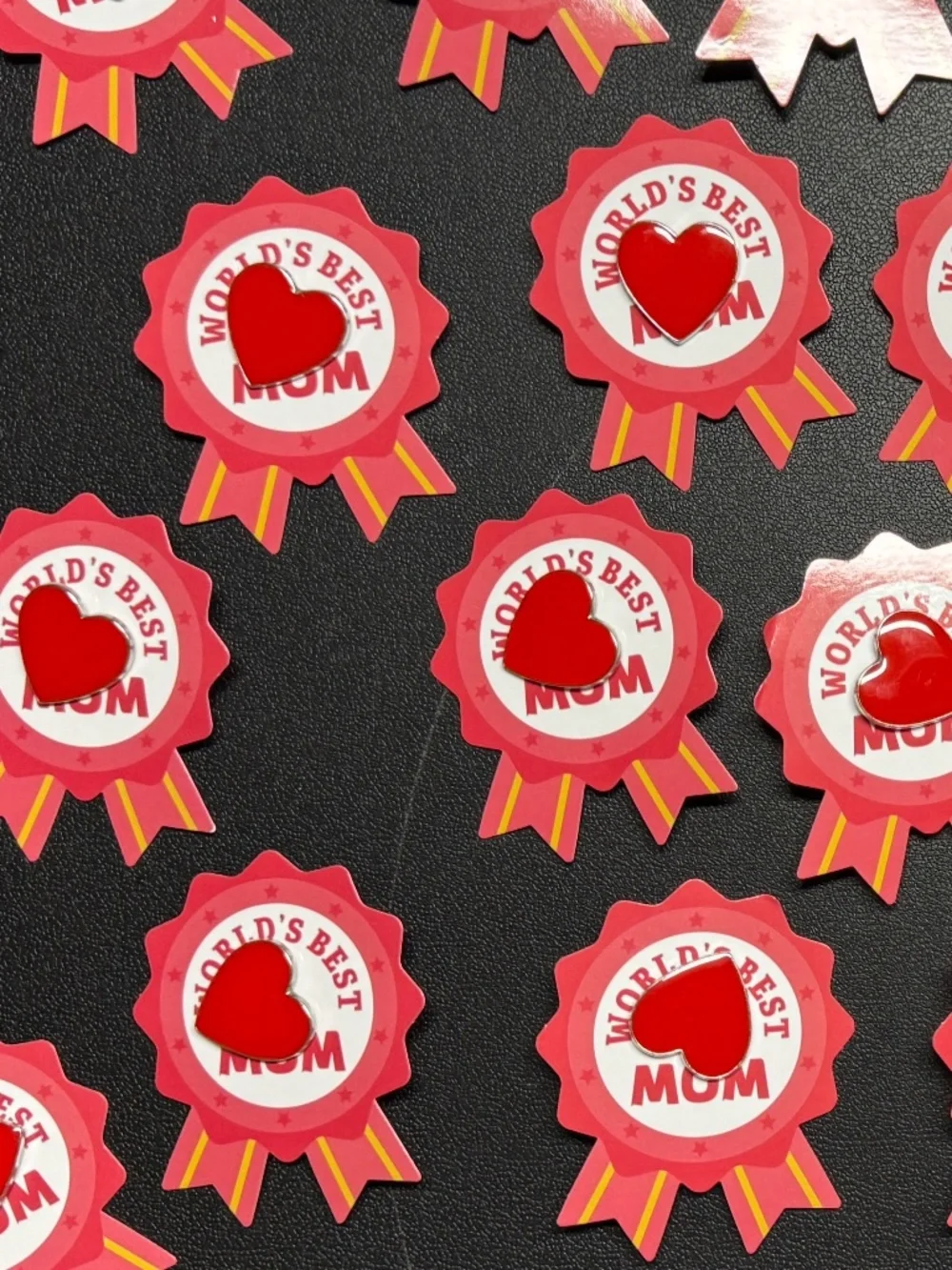 24 World's Best Mom Heart Enamel Pin Set